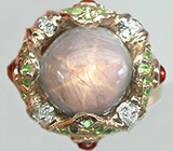 Кольцо из коллекции "Mia" со звездчатым сапфиром, корнелианами и цаворитами Серебро 925