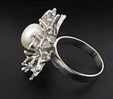 Оригинальное кольцо с жемчужиной и самоцветами Серебро 925