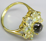 Кольцо со звездчатым сапфиром и топазами Серебро 925