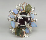 КРУПНОЕ кольцо с массивным сапфиром, турмалинами, опалами и топазами! Ручная работа Серебро 925