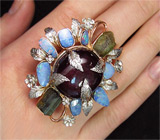 КРУПНОЕ кольцо с массивным сапфиром, турмалинами, опалами и топазами! Ручная работа Серебро 925