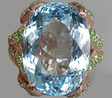 Замечательное кольцо с топазом и цаворитами Серебро 925