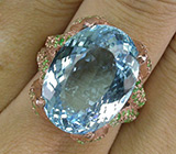 Замечательное кольцо с топазом и цаворитами Серебро 925