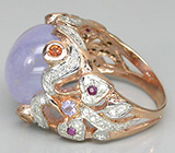 Кольцо с лавандовым халцедоном, танзанитами и сапфирами Серебро 925