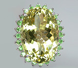 Кольцо с цитрином и цаворитами гранатами Серебро 925