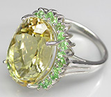 Кольцо с цитрином и цаворитами гранатами Серебро 925