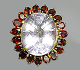 Замечательное кольцо с розовым кварцем и гранатами Серебро 925