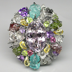 Потрясающее КРУПНОЕ кольцо с самоцветами! Ручная работа