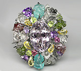 Потрясающее КРУПНОЕ кольцо с самоцветами! Ручная работа Серебро 925