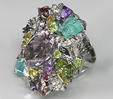 Потрясающее КРУПНОЕ кольцо с самоцветами! Ручная работа Серебро 925