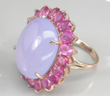 Крупное кольцо с лавандовым халцедоном и розовыми сапфирами Серебро 925
