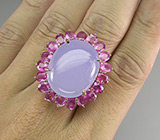 Крупное кольцо с лавандовым халцедоном и розовыми сапфирами Серебро 925