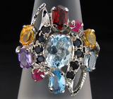 Кольцо с топазами, цитринами, гранатом, аметистом и сапфирами Серебро 925