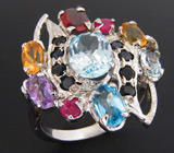 Кольцо с топазами, цитринами, гранатом, аметистом и сапфирами Серебро 925