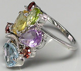 Кольцо с топазом, цитрином, аметистом, перидотом, гранатами и сапфирами Серебро 925