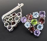 Серьги с аметистами, топазами, гранатами и перидотами Серебро 925