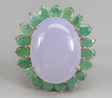 Крупное кольцо с халцедоном и изумрудами Серебро 925