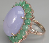 Крупное кольцо с халцедоном и изумрудами Серебро 925