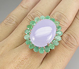 Крупное кольцо с халцедоном и изумрудами Серебро 925