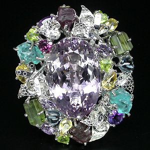 Потрясающее КРУПНОЕ кольцо с самоцветами! Ручная работа