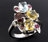 Кольцо с цитринами, гранатом, топазом и сапфирами Серебро 925
