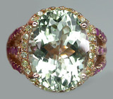 Кольцо с зеленым аметистом, перидотами и пурпурными сапфирами Серебро 925