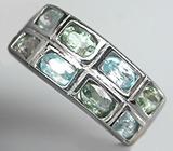 Кольцо с зелеными сапфирами и голубыми цирконами Серебро 925