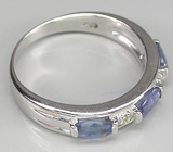 Изящное кольцо с синими сапфирами и перидотами Серебро 925