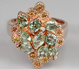 Кольцо из коллекции "Mia" с зелеными и золотистыми сапфирами Серебро 925