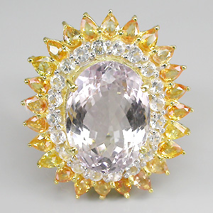 Крупное кольцо с розовым аметистом, топазами и сапфирами