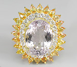 Крупное кольцо с розовым аметистом, топазами и сапфирами Серебро 925