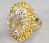 Крупное кольцо с розовым аметистом, топазами и сапфирами Серебро 925