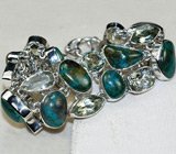 Браслет с хризоколлой и зелеными аметистами Серебро 925