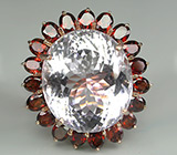 Великолепное кольцо с розовым кварцем и гранатами Серебро 925