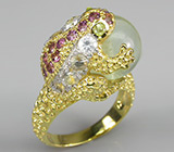 Оригинальное кольцо с флюоритом, родолитами, перидотами и цирконами Серебро 925