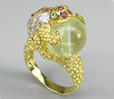 Оригинальное кольцо с флюоритом, родолитами, перидотами и цирконами Серебро 925