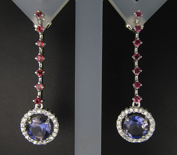 Великолепные серьги с иолитами и родолитами