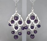 Оригинальные крупные серьги с аметистами Серебро 925