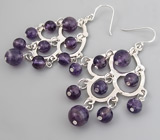 Оригинальные крупные серьги с аметистами Серебро 925