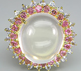 Замечательное кольцо с кабошоном кварца, розовыми турмалинами и танзанитами Серебро 925