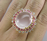 Замечательное кольцо с кабошоном кварца, розовыми турмалинами и танзанитами Серебро 925