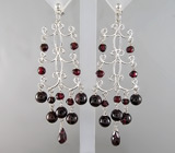 Оригинальные серьги с родолитами гранатами Серебро 925