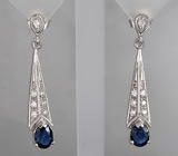 Элегантные серьги с синими сапфирами Серебро 925