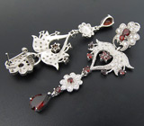 Роскошные крупные серьги с гранатами Серебро 925