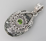 Кулон с зеленым аметистом с рутилом и перидотом Серебро 925
