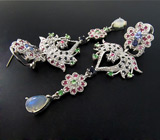 Серьги с опалами, танзанитами, иолитами, цаворитами гранатами, топазами и сапфирами Серебро 925