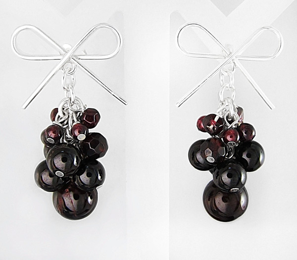 Серьги-гроздья с родолитами гранатами
