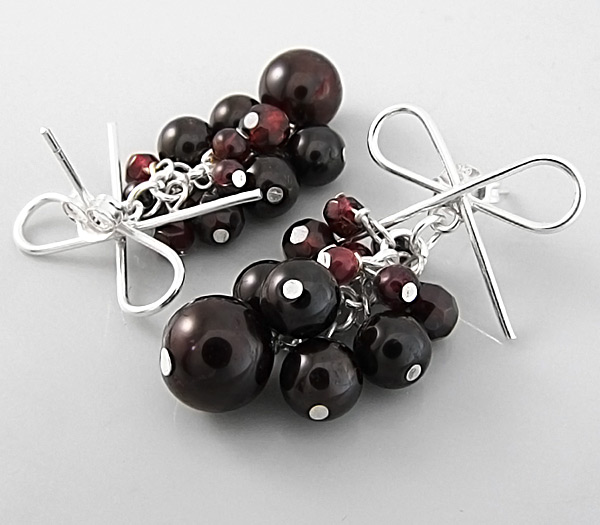 Серьги-гроздья с родолитами гранатами Серебро 925