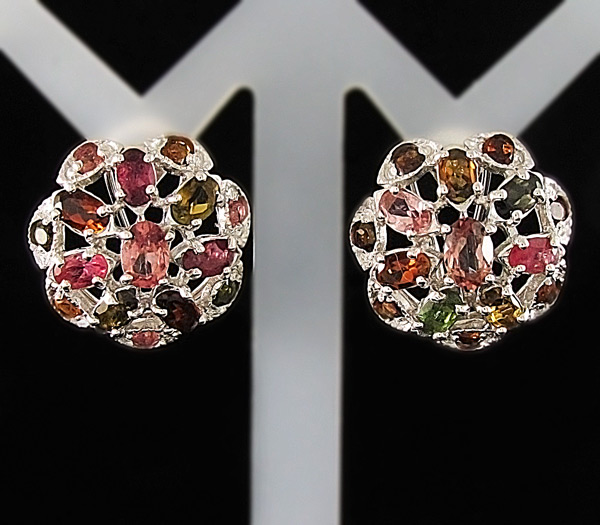 Серьги с разноцветными турмалинами