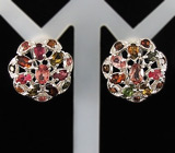 Серьги с разноцветными турмалинами Серебро 925